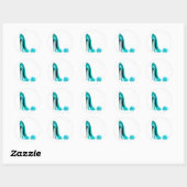 Sticker Rond Turquoise Stiletto Chaussure et Rose (Feuille)