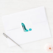 Sticker Rond Turquoise Stiletto Chaussure et Rose (Enveloppe)