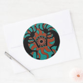 Sticker Rond Turquoise Tribal Sun Sud-Ouest Kokopelli (Enveloppe)