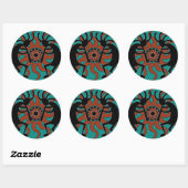 Sticker Rond Turquoise Tribal Sun Sud-Ouest Kokopelli (Feuille)