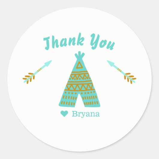 Sticker Rond Turquoise Turquoise Gold Tepee fête d'anniversaire (Devant)