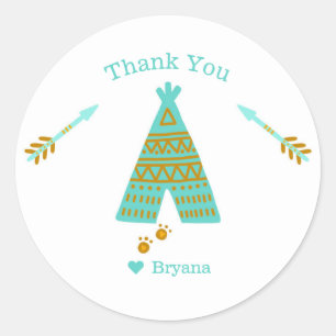 Sticker Rond Turquoise Turquoise & Gold Tepee moderne fête d'an