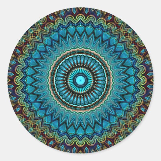 Sticker Rond Turquoise Turquoise Vert Mandala Round Star Motif (Devant)