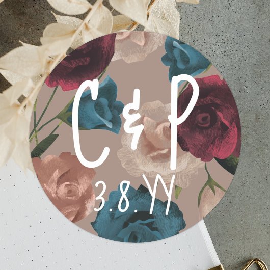 Sticker Rond Turquoise Vert Beige Bourgogne Mariage Rose Noël