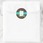 Sticker Rond Turquoise Vert Brown Floral Oiseaux Mariage Faveur (Sac)