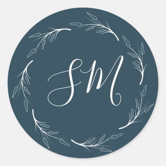Sticker Rond Turquoise vert foncé feuille blanche Mariage de mo (Devant)