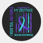 Sticker Rond Turquoise Violet Ruban Suicide Sensibilisation Ind (Devant)