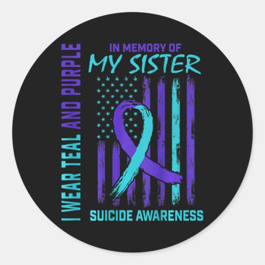 Sticker Rond Turquoise Violet Ruban Suicide Sensibilisation Sis (Devant)