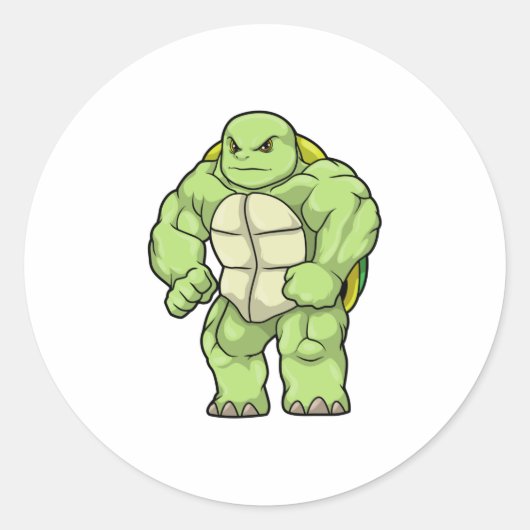 Sticker Rond Turtle as Bodybuilder with Six pack (Devant)
