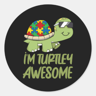 Sticker Rond Turtle Awesome Autism Awareness Puzzle Piece