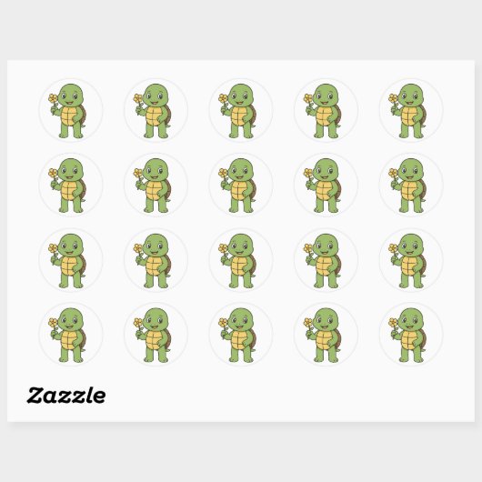 Sticker Rond Turtle holding a flower (Feuille)