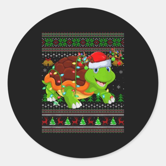 Sticker Rond Turtle Pulls de Noël Moche Fête Santa Mignon (Devant)