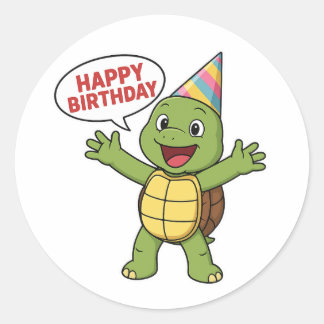 Sticker Rond Turtle wishing you Happy Birthday 