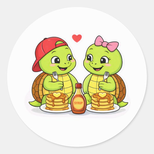 Sticker Rond Turtles enjoying breakfast together (Devant)