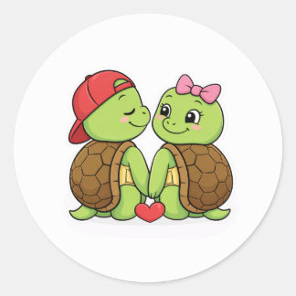 Sticker Rond Turtles in love with heart-shaped tails