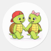 Sticker Rond Turtles strolling hand in hand (Devant)