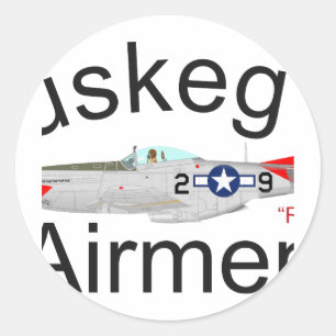 Sticker Rond Tuskegee Airman P-51 Red Tails Mustang