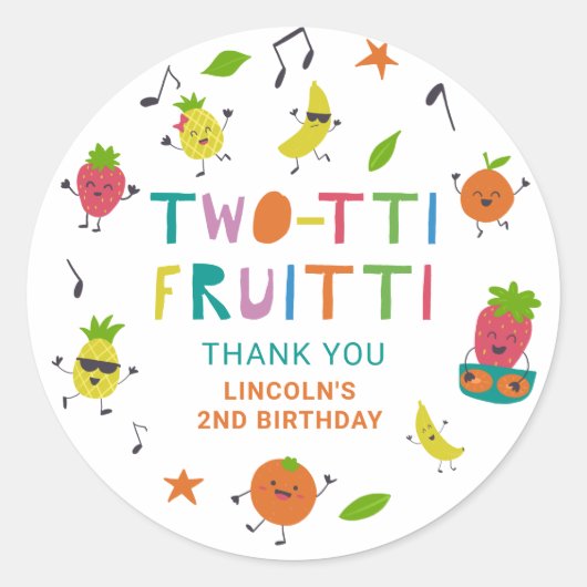 Sticker Rond Tutti Fruitti Birthday Custom Cute Fruits (Devant)