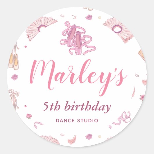 Sticker Rond Tutu Ballerina Danse N'importe quel âge Anniversai (Devant)