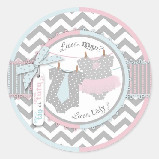 Sticker Rond Tutu & Cravate Chevron Imprimer Baby shower de rév (Devant)