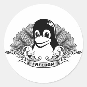 Sticker Rond Tux Penguin - (Linux, Open Source, Copyleft, FSF)