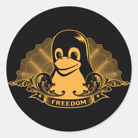 Sticker Rond Tux Penguin - (Linux, Open Source, Copyleft, FSF) (Devant)