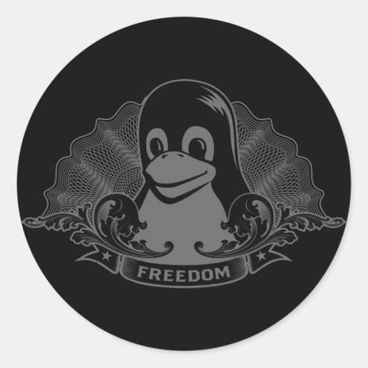 Sticker Rond Tux Penguin - (Linux, Open Source, Copyleft, FSF) (Devant)