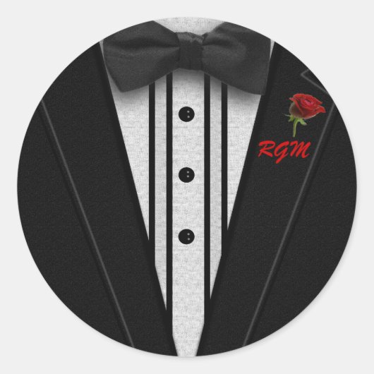 Sticker Rond Tuxedo avec Monogramme de Cravate Bow (Devant)