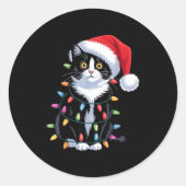 Sticker Rond Tuxedo Cat Meow Santa Tuxie Christmas Tree (Devant)