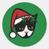 Sticker Rond Tuxedo Chat Joyeux Noël (Devant)