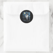 Sticker Rond Tuxedo Chat Starry Lune De Nuit Et Étoiles (Sac)