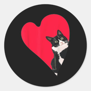 Sticker Rond Tuxedo Chat Valentine Coeur Pour Kitten Et Animal