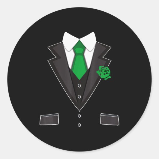 Sticker Rond Tuxedo Costume Green Rose Tie Funny St. Patrick's (Devant)