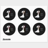 Sticker Rond Tuxedo Suit & Bride Mariage Silhouette (Feuille)