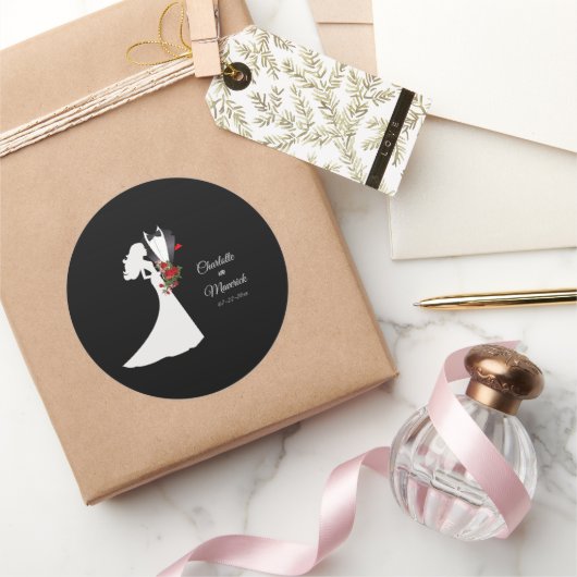 Sticker Rond Tuxedo Suit & Bride Mariage Silhouette (Cadeaux)