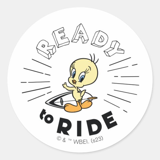 Sticker Rond TWEETY™ Surfboard - Prêt à rouler (Devant)