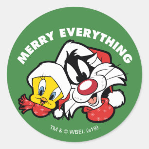 Sticker Rond TWEETY™ & SYLVESTER™ "Joyeux tout"