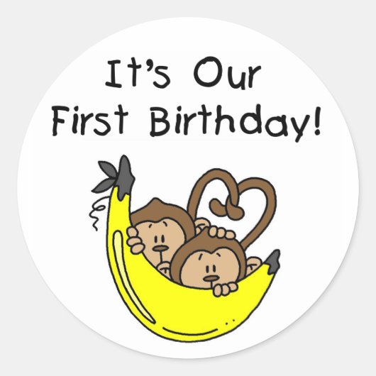 Sticker Rond Twin Boys 1st Birthday Monkey Tshirts et cadeaux (Devant)