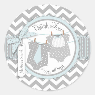 Sticker Rond Twin Boys Bow Cravate Chevron Imprimer Merci Étiqu