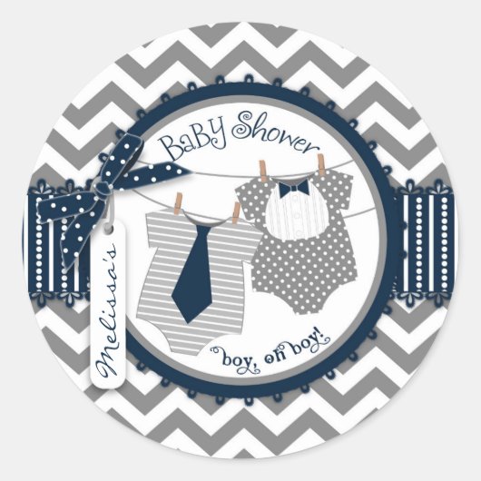Sticker Rond Twin Boys Cravate Bow Cravate Chevron Imprimer Bab (Devant)