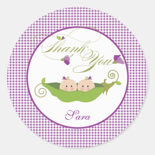 Sticker Rond Twin Girls Pea in a Pod Baby shower Favoriser Stic (Devant)