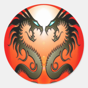 Sticker Rond Twin Tribal Dragons