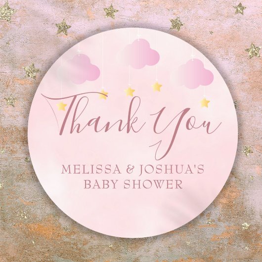 Sticker Rond Twinkle Baby shower Twinkle Merci rose doux