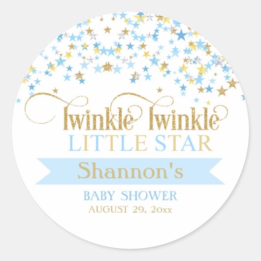 Sticker Rond Twinkle Little Star Baby shower Bleu & Or (Devant)