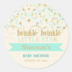 Sticker Rond Twinkle Little Star Baby shower Mint Green & Gold