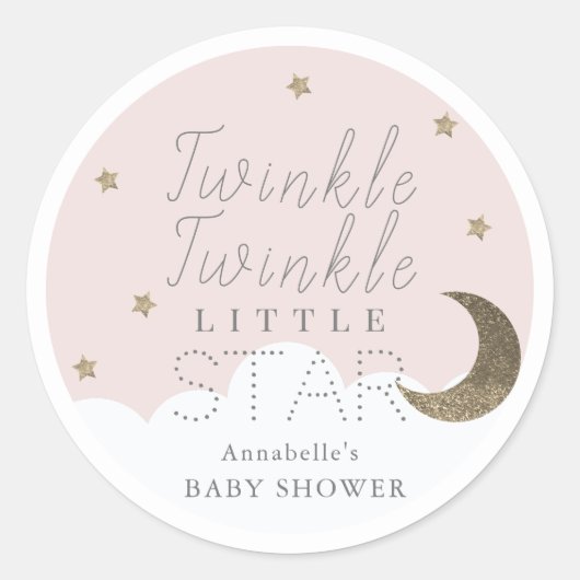 Sticker Rond Twinkle Little Star Baby shower rose (Devant)