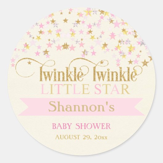 Sticker Rond Twinkle Little Star Baby shower Rose Gold Creme (Devant)