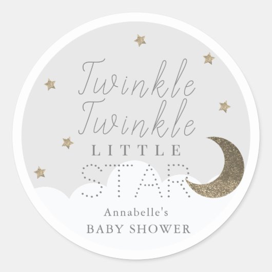 Sticker Rond Twinkle Little Star Gris Baby shower (Devant)