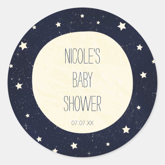 Sticker Rond Twinkle Little Star Starry Sky & Moon Baby shower (Devant)