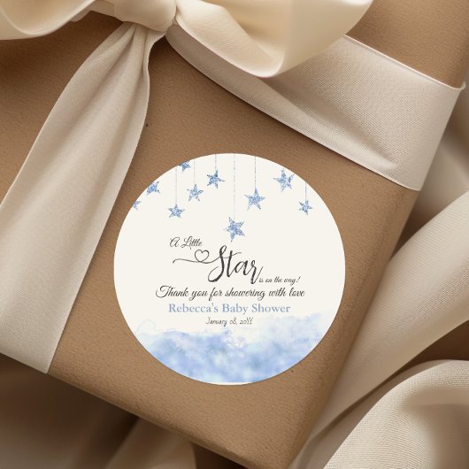 Sticker Rond Twinkle Twinkle Little Star Blue Boy Baby Shower